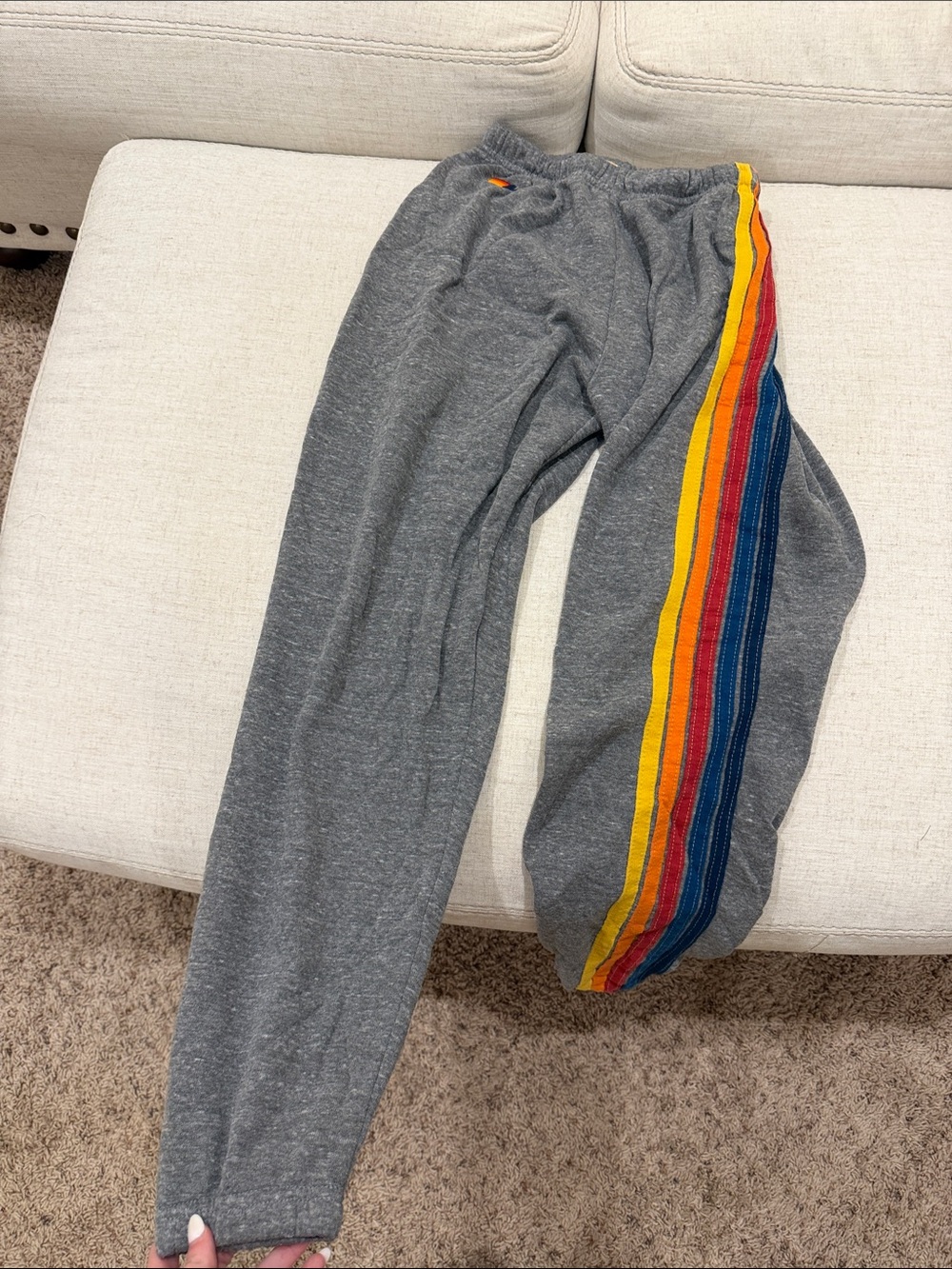 Aviator Nation Gray Sweatpants with Multi-Color Side Stripes